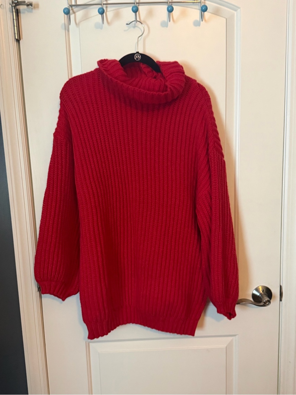 Promesa Ribbed Cowl Neck Sweater in Bright Red